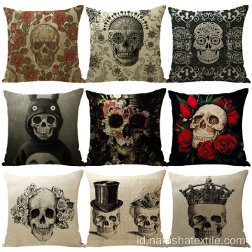 Hot Linen Halloween Skull Sarung bantal bantal